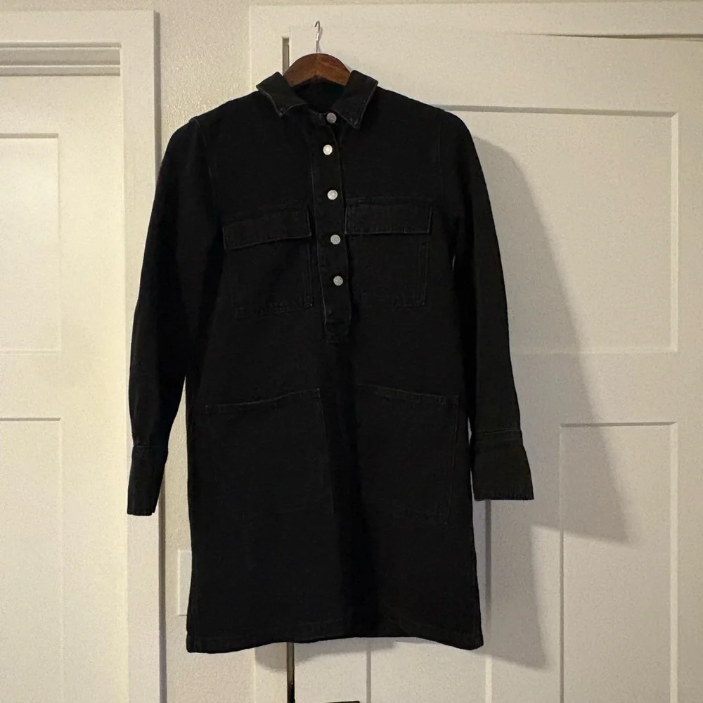 Madewell Denim Popover Mini Shirtdress Black Size Small NWT - Picture 2 of 5